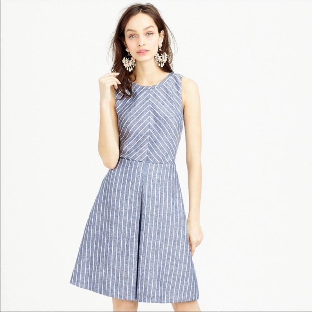 J Crew Chevron-Striped Chambray Dress Cutout Back, Size 0